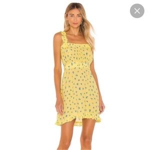 Faithfull The Brand Yellow Mid Summer Mini Dress in Lemon Luda Floral